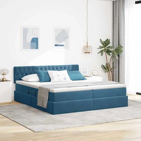 vidaXL Cama com luzes de tira LED Azul Escuro 200 x 200 cm Veludo