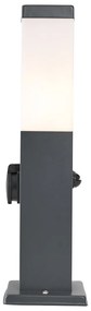 Candeeiro de exterior cinza escuro com vidro opalino 45cm IP44 com tomada e sensor de movimento - Malios Moderno