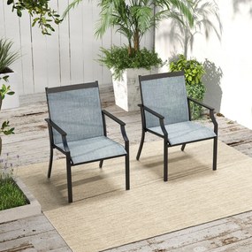 Conjunto de 2 cadeiras de jantar de jardim com assento respirável Estrutura metálica encosto alto e apoios de braços ergonómicos Azul
