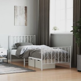 Estrutura de cama com cabeceira e pés 90x190 cm metal branco