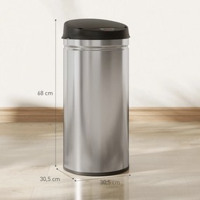 Caixote do lixo automático para cozinha de 42 L em aço inoxidável, com tampa de fecho suave, 30,5 x 30,5 x 68 cm, prateado