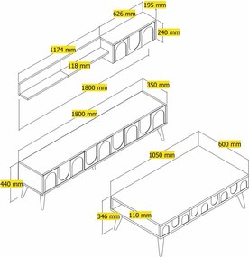 Conjunto de Mobiliário de Sala de Estar Lyon – Creme e Nogueira – Medi