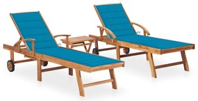 Espreguiçadeiras com mesa e almofadão 2 pcs teca maciça