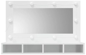 Armário espelhado com LED 90x31,5x62 cm branco brilhante