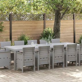 vidaXL Conjunto de Jantar de Jardim de 13 Peças com Almofadas, Cinza Claro, em Rattan Sintético.