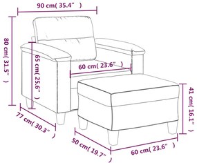 Poltrona com apoio de pés 60 cm tecido de microfibra cor creme