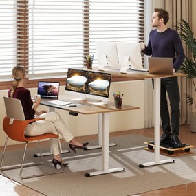 Secretária elétrica 140 x 70 cm com altura ajustável, memória de 4 posições, orifício para cabos e motor silencioso natural.