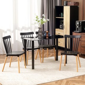 Conjunto de 4 Cadeiras Estilo Nórdico Cadeiras de Cozinha com Encosto Alto Assento de Polipropileno e Pés de Madeira de Faia Carga Máx. 120kg 43x52,5x