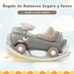 Brinquedo 3 em 1 Cavalo de Baloiço e Carro de Rolamento Conversível para Crianças 1+ Anos com Base de Equilíbrio Amovível e Rodas Macias Cinzento