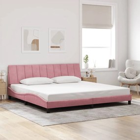 Estrutura de cama c/ luzes LED 200x200 cm veludo rosa