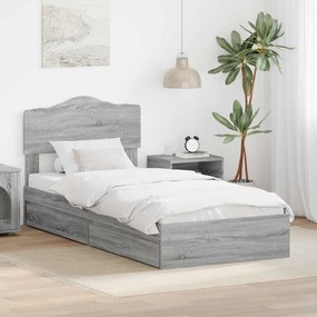 vidaXL Cama com Armazenamento com cabeceira Cinza Sonoma 90 x 190 cm