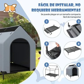 Casota 110 CM para cães de raça pequena com janelas ventiladas Cobertura amovível para interior/exterior Cinzento e Preto