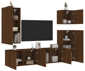 vidaXL 5pcs móveis de parede p/ TV derivados madeira carvalho castanho