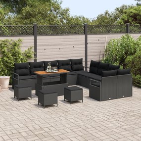 Conjunto de Sofá de Jardim vidaXL de 14 peças com Almofadas Preto Ratt