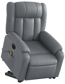 Poltrona reclinável elevatória elétrica couro artificial cinza