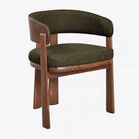 Cadeira De Jantar Em Madeira De Carvalho E Estofada Olea Signature Carvalho Escuro Castanho & Chenille Verde Sálvia - Sklum