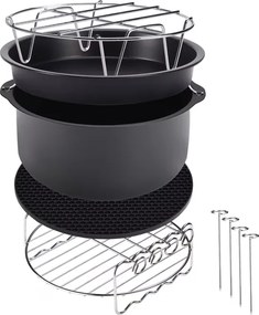 Conjunto de 9 acessórios para fritadeira de ar quente Preto + Prateado