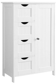 Armário de chão para banheiro VASAGLE, unidade de armazenamento de madeira com 4 gavetas, porta única, prateleira ajustável, para sala de estar, cozinha, entrada, branco LHC41W