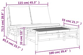2pcs conj. lounge de jardim bambu c/ almofadões cinzento-escuro