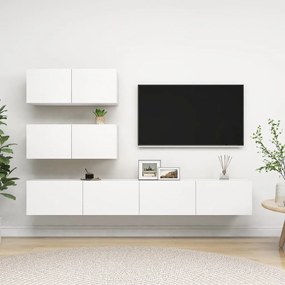 4 pcs conjunto de móveis de TV derivados de madeira branco