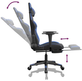 Cadeira gaming massagens c/ apoio pés couro artif. preto/azul
