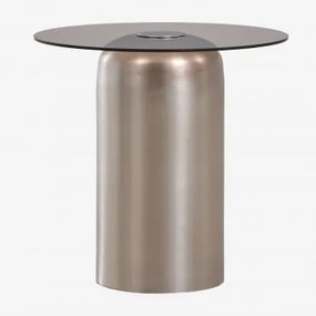Mesa Auxiliar Redonda Ø40 Cm Alliser Cinza Aço & Cristal Transparente - Sklum