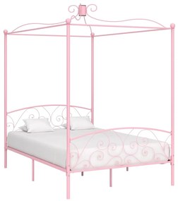 vidaXL Estrutura de cama com dossel 120x200 cm metal cor-de-rosa