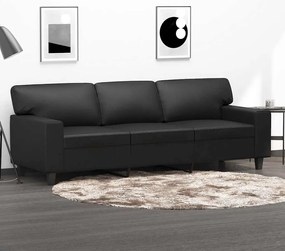 vidaXL Sofá de 3 lugares 180 cm couro artificial preto