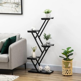 Suporte para Plantas de 4 Níveis Prateleiras de Madeira para Vasos de Plantas para Interior e Exterior 53x24x119,5cm Preto