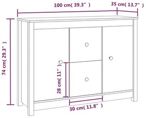 Aparador 100x35x74 cm madeira de pinho maciça branco