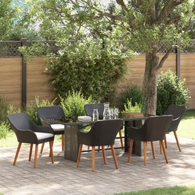 vidaXL Conjunto de Jantar de 7 Peças Preto Ratan Poliéster