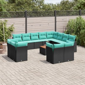 vidaXL 13 pcs conjunto de sofás de jardim com almofadões vime PE preto