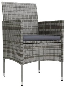 7 pcs conjunto de jantar p/ jardim c/ almofadões cinza e preto