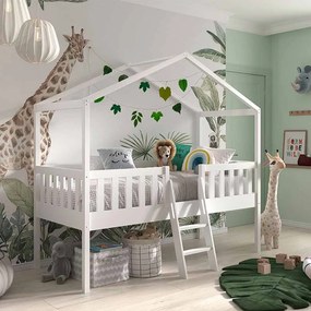 Cama infantil de Casa Alta DALLAS Com Escadas Branca