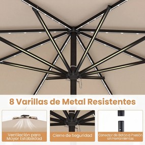 Guarda sol de Jardim, 280 x 280 x 250 cm (BASE NÃO INCLUIDA), Iluminação LED Integrada, Bege