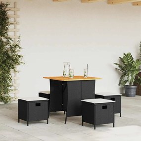vidaXL 5 pcs conjunto de jantar p/ jardim c/ almofadões vime PE preto
