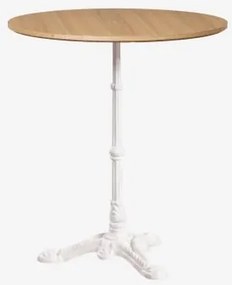 Mesa De Bar Redonda Em Mdf Azteca Ø70 Cm & Castanho Madeira Natural – Branco Glacial - Sklum