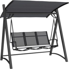 Baloiço de Jardim de 3 Lugares com Teto Ajustável UPF50+ Assento Transpirável e Estrutura em Metal 188x130x183 cm Cinza