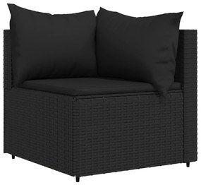 Sofás de canto p/ jardim c/ almofadões 2 pcs vime PE preto