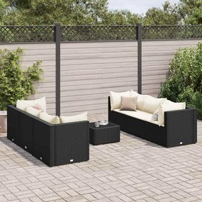 vidaXL 7 pcs conjunto lounge de jardim c/ almofadões vime PE preto