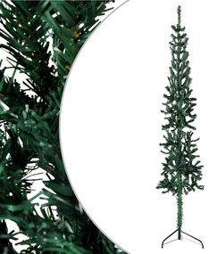 Meia árvore de Natal fina com suporte 180 cm verde