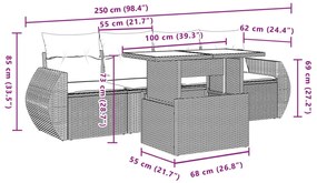 5 pcs conjunto sofás de jardim com almofadões vime PE preto