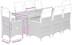 9 pcs conjunto de bistrô p/ jardim c/ almofadões vime PE preto