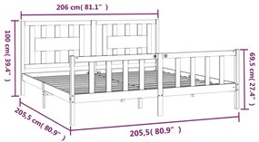 Estrutura de cama com cabeceira 200x200 cm pinho maciço branco