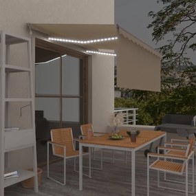 vidaXL Toldo automático c/ estore/LED/sensor de vento 3x2,5m cor creme