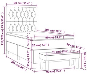 Cama com molas/colchão 90x200 cm veludo cinza-claro