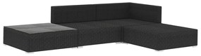 4 pcs conjunto lounge de jardim c/ almofadões vime PE preto