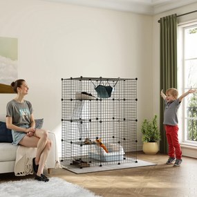 Gaiola Interior para Gatos, 105 x 70 x 140 cm, 4 Níveis Modulares, Preto