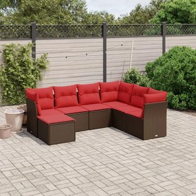 vidaXL 7 pcs conjunto de sofás jardim c/ almofadões vime PE castanho