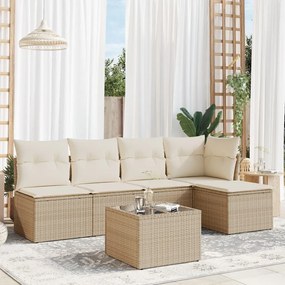 6 pcs conjunto de sofás p/ jardim com almofadões vime PE bege